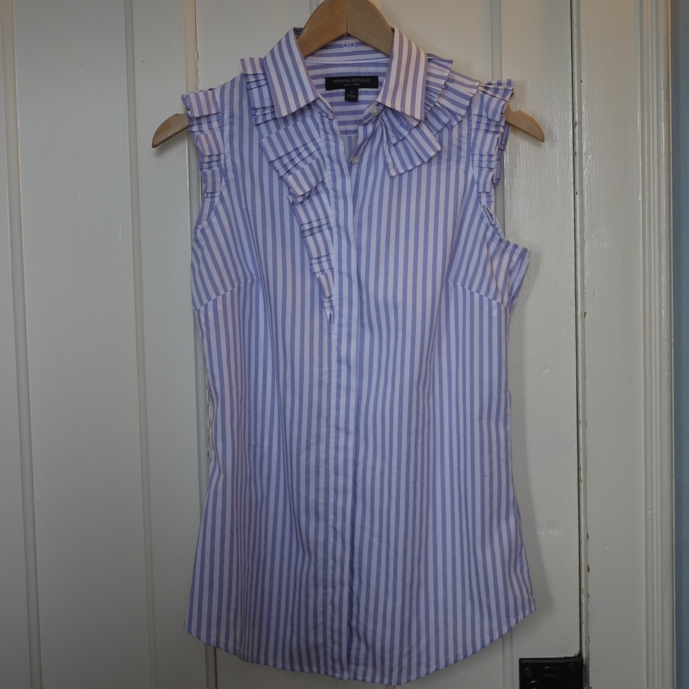 Banana Republic Stripe Sleeveless Blouse Shirt S 2